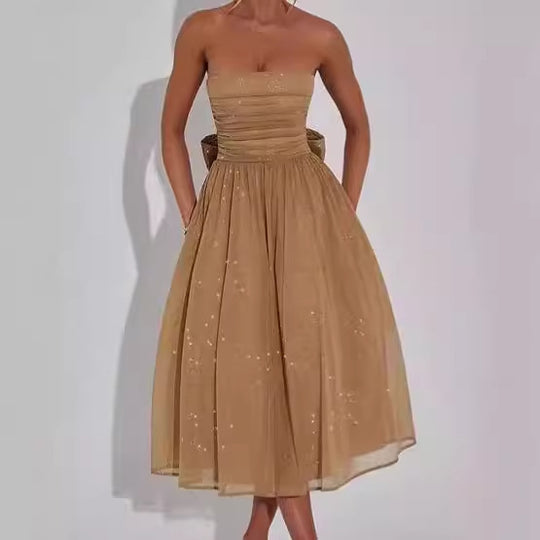 Damen Elegantes strapless Cocktailkleid mit gerafftem Oberteil und A-Linie Heidi-Mode