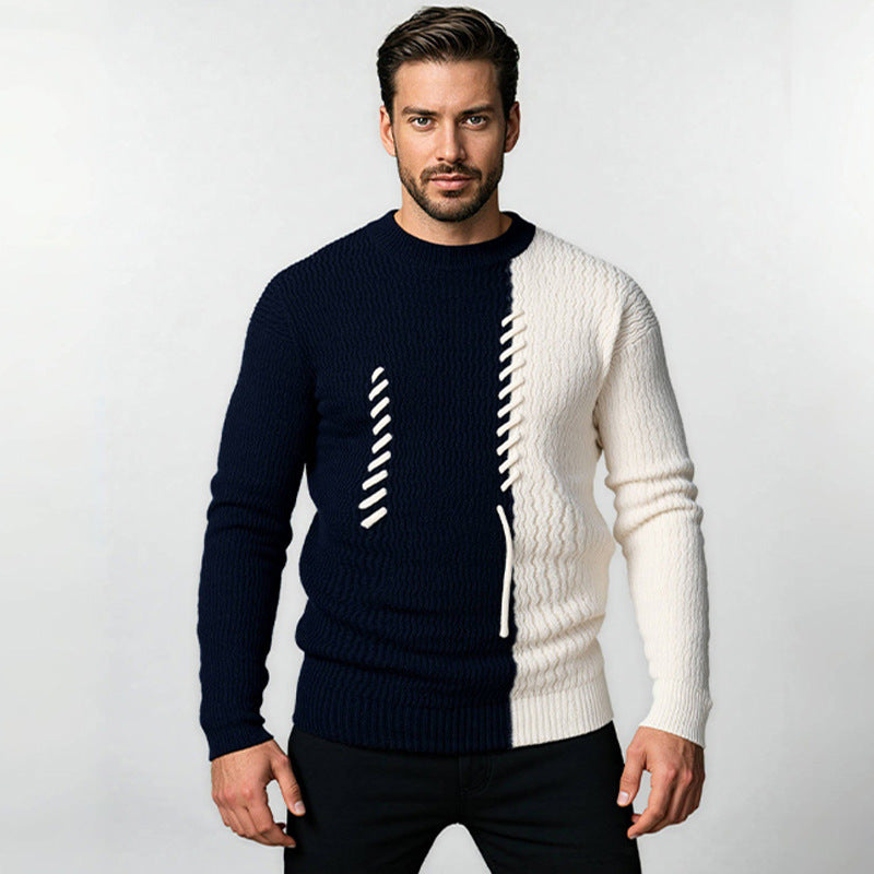 Herren Pullover mit kreativem Strukturdesign und Kontraststreifen Heidi-Mode