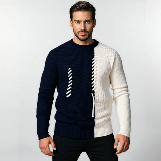 Herren Pullover mit kreativem Strukturdesign und Kontraststreifen Heidi-Mode