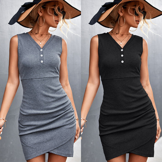Damen tailliertes Wickelkleid mit Knopfdetails Heidi-Mode