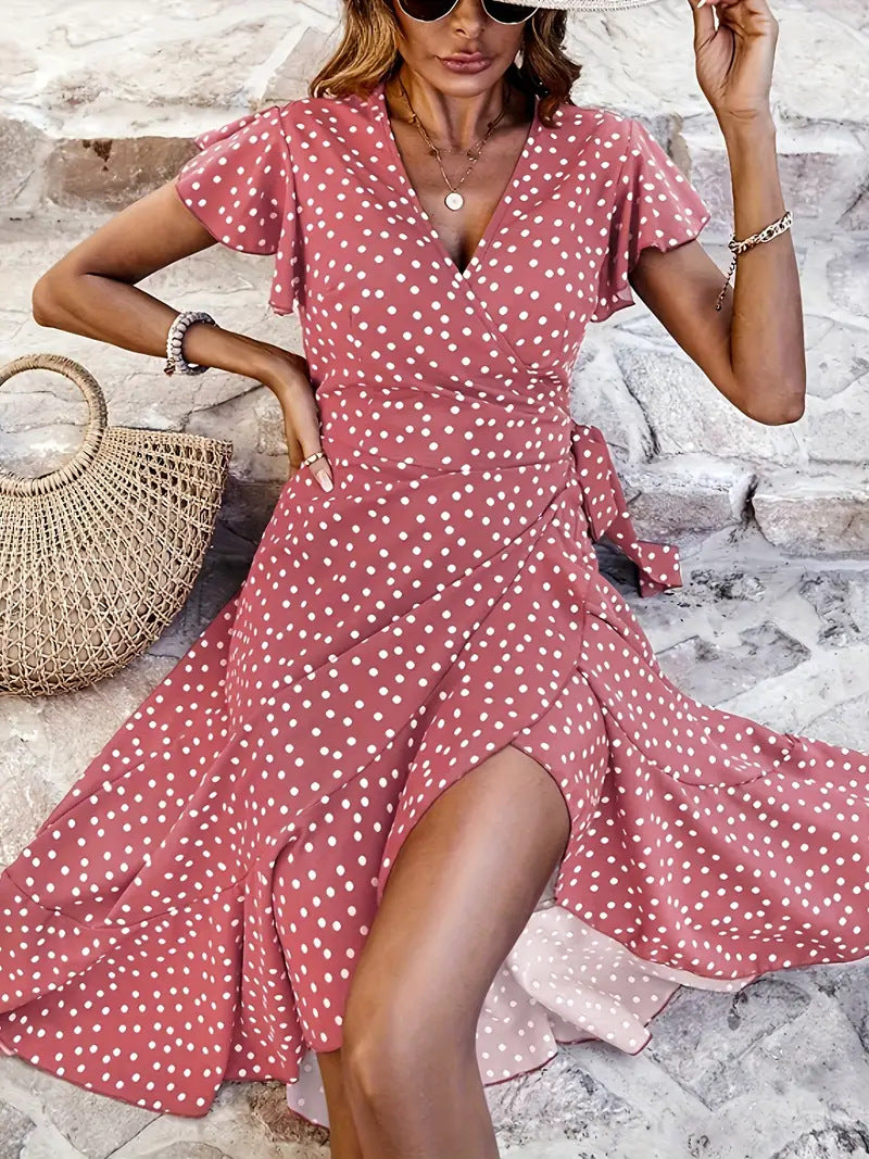 Damen Wickelkleid mit Punkten und fließendem Schnitt Heidi-Mode