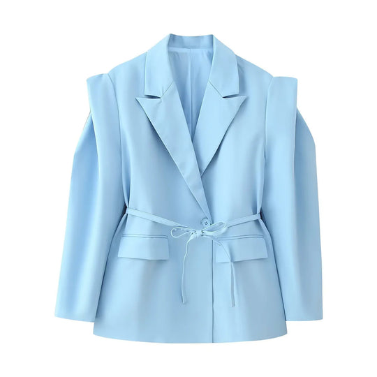 Damen Blazerjacke mit breiten Schultern und taillierbarem Gürtel Heidi-Mode