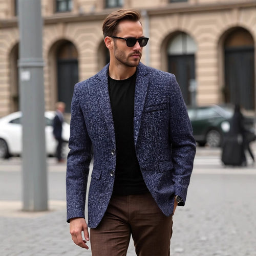 Herren eleganter strukturierten Blazer mit modernem Gewebe und stilvollen Details Heidi-Mode