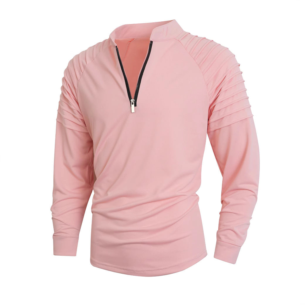 Herren Langarmshirt mit modernem Stehkragen und Reißverschluss Heidi-Mode