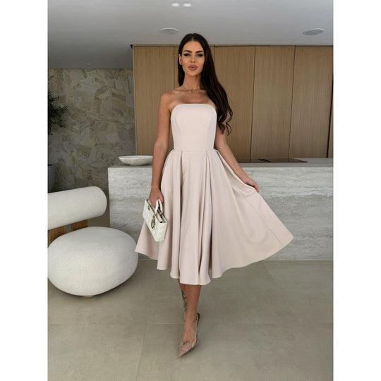 Damen elegantes Cocktailkleid mit trägerlosem Design Heidi-Mode