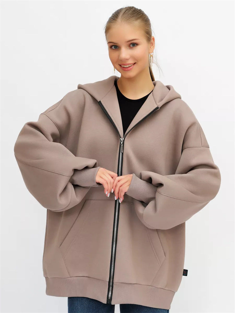 Damen lässiger Oversized Zip-Hoodie mit tiefen Taschen Heidi-Mode
