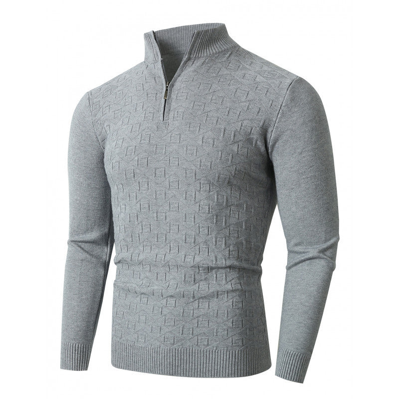 Herren Strickpullover mit modernem Zopfmuster und Halbreißverschluss Heidi-Mode