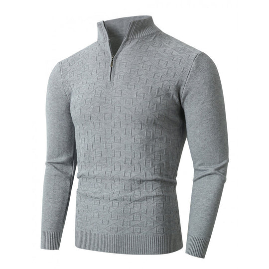Herren Strickpullover mit modernem Zopfmuster und Halbreißverschluss Heidi-Mode
