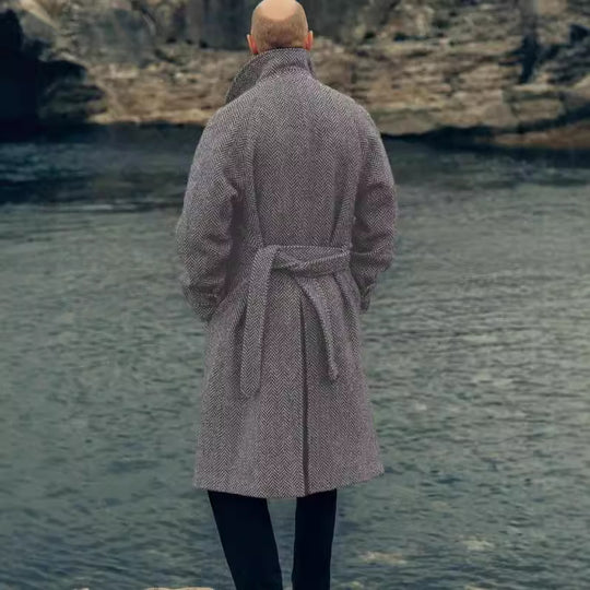 Herren Modischer Doppelreiher-Mantel im Hahnentrittmuster Heidi-Mode