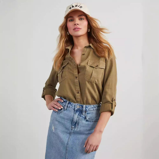 Damen Jeanshemd mit praktischen Brusttaschen und lässigem Schnitt Heidi-Mode