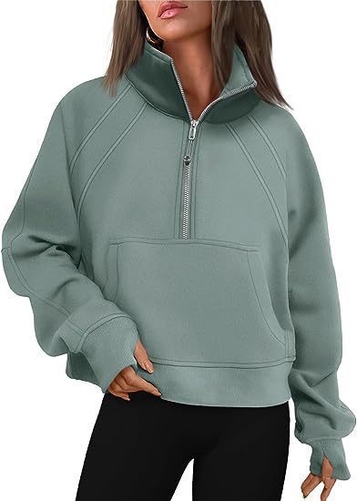 Damen kuscheliger Half-Zip Pullover mit Kapuze und Kängurutasche Heidi-Mode