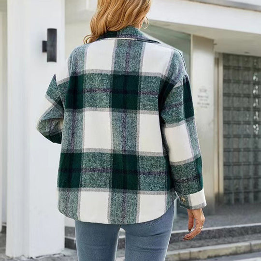 Damen Karierte Flanelljacke mit Knopfleiste und Taschen Heidi-Mode