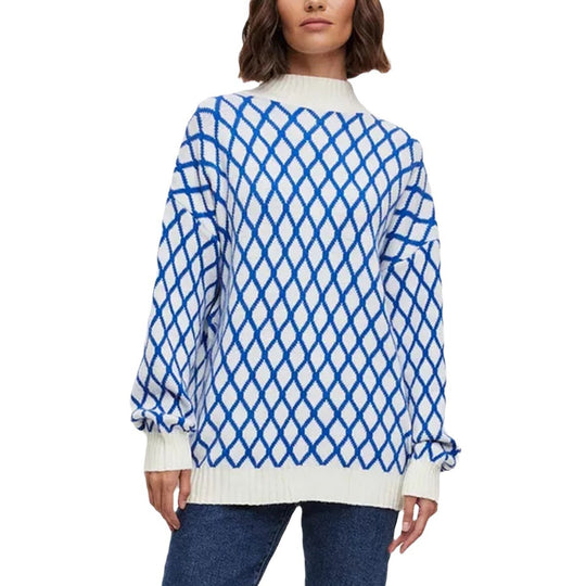 Damen lässiger Pullover mit modernem Rautenmuster und lässigem Schnitt Heidi-Mode