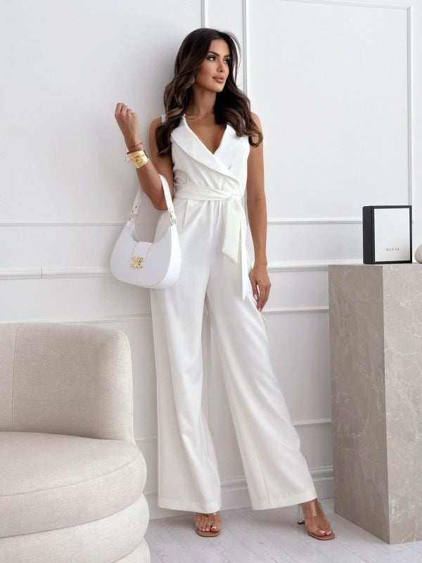 Heidi-Mode | Ärmelloses Damen Jumpsuit mit V-Ausschnitt und Taillenverzierung