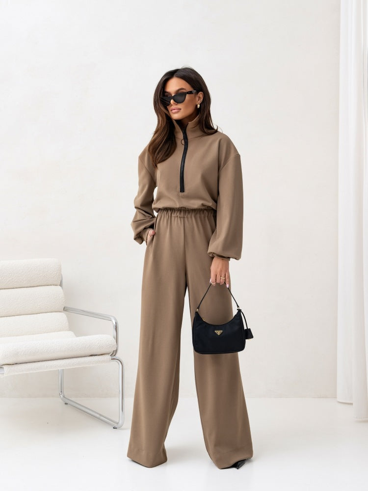 Damen Modischer Jumpsuit mit hohem Kragen und sportlichem Reißverschluss Heidi-Mode