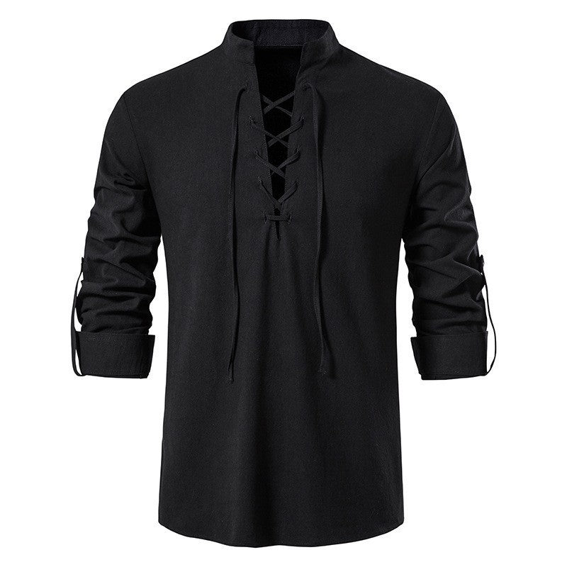 Herren lässiges Langarmhemd mit modernem Schnürdesign und hochqualitativer Baumwolle Heidi-Mode
