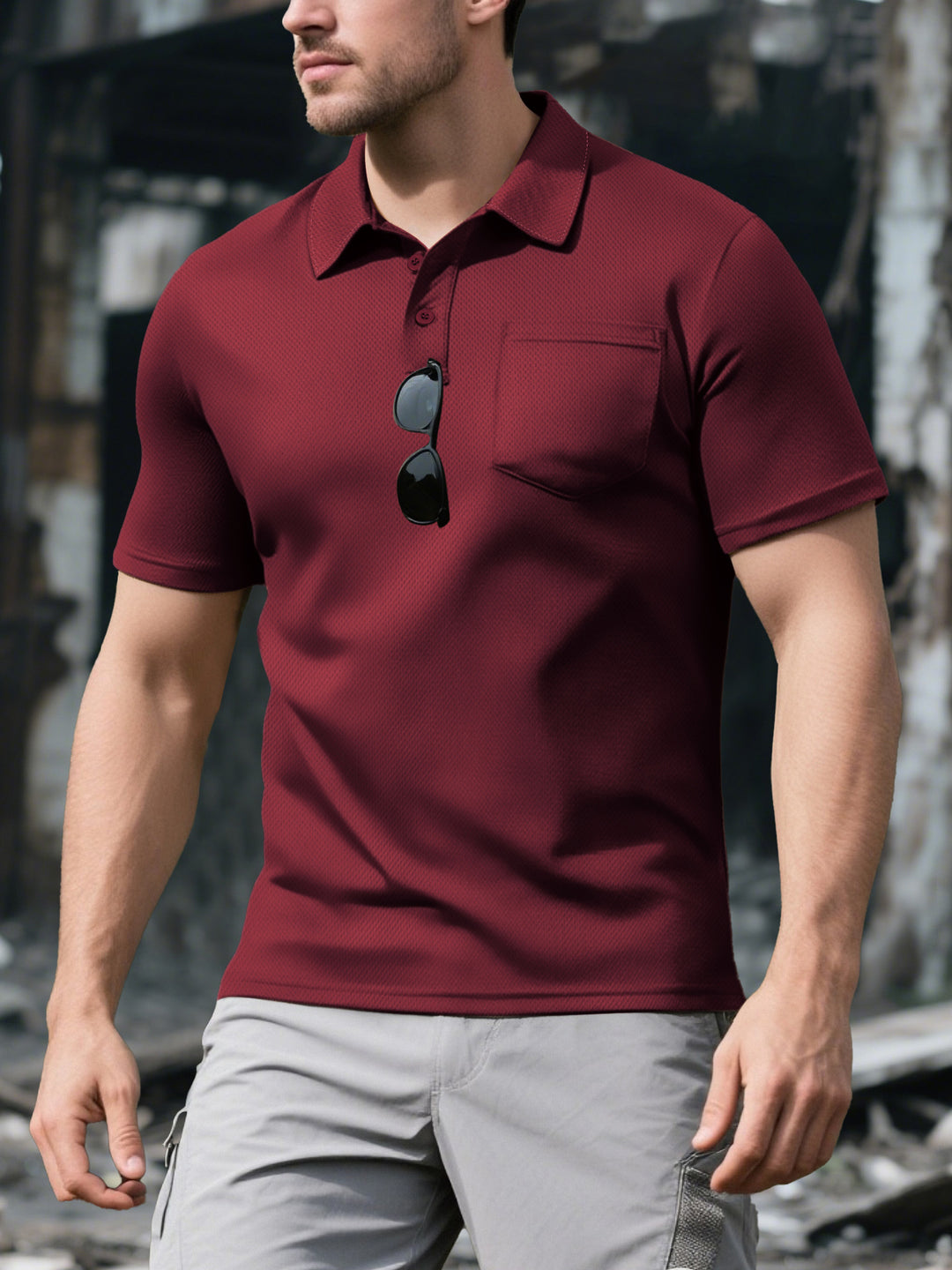 Herren Poloshirt mit atmungsaktiver Gewebestruktur und praktischer Brusttasche Heidi-Mode