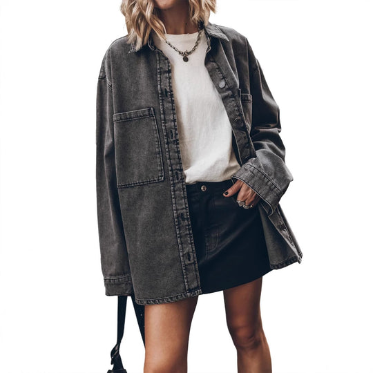 Damen Oversized Jeansjacke mit modischen Details und praktischen Taschen Heidi-Mode