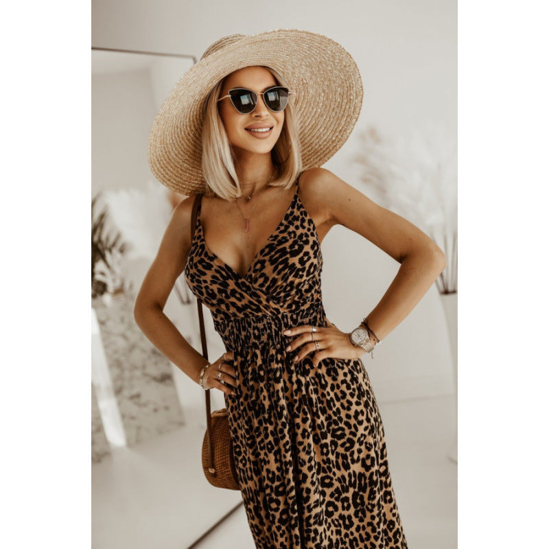 Damen Sleek Leopardenmuster Maxi Kleid Heidi-Mode