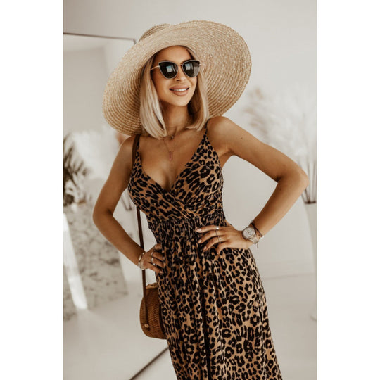 Damen Sleek Leopardenmuster Maxi Kleid Heidi-Mode