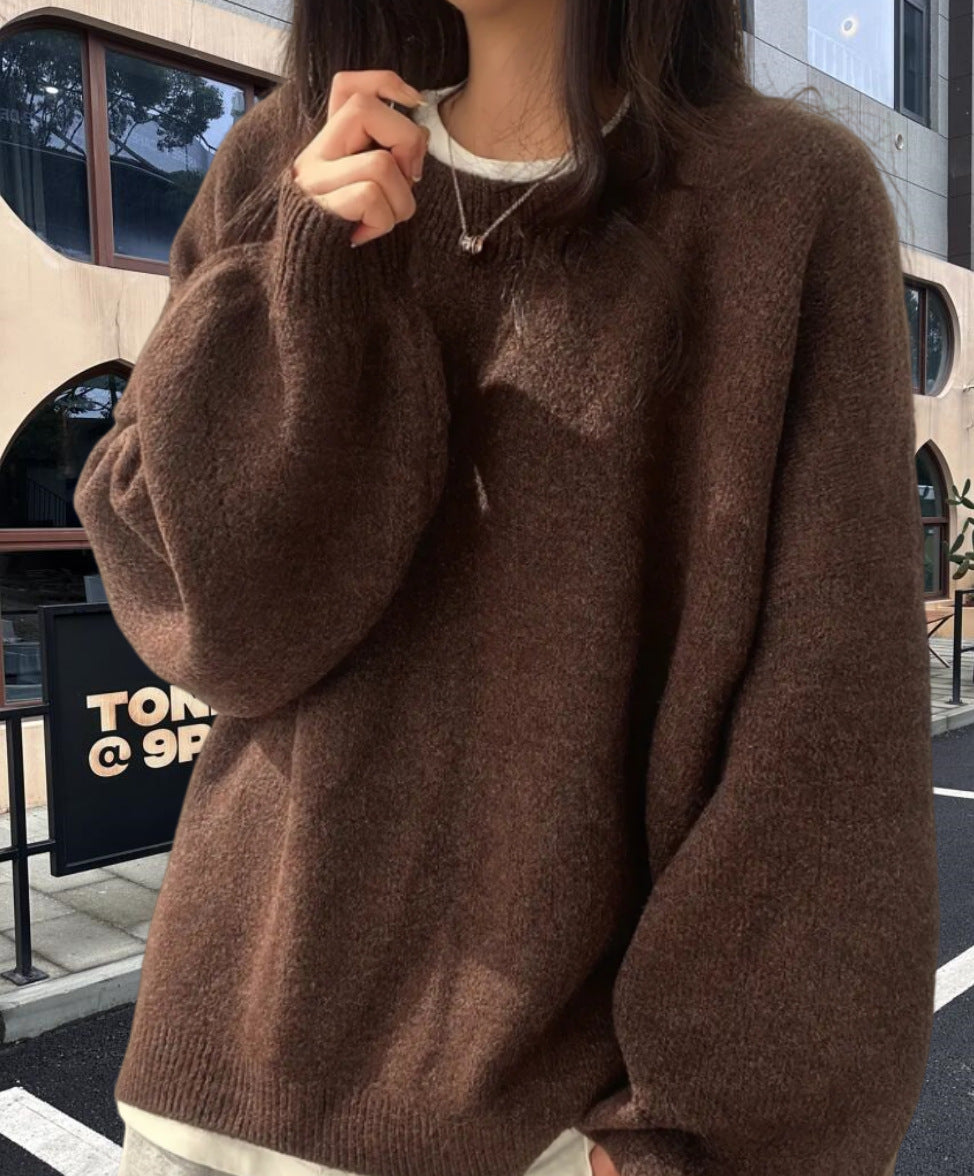Damen Oversized Strickpullover mit weichem Fleece-Material und modernen Schnittelementen Heidi-Mode
