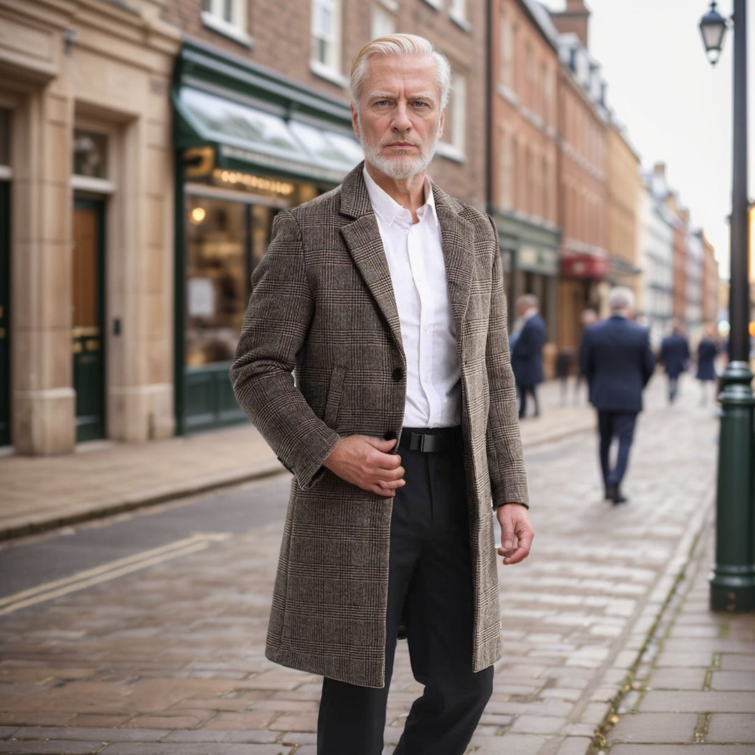 Herren eleganter Karomantel aus hochwertigem Material Heidi-Mode