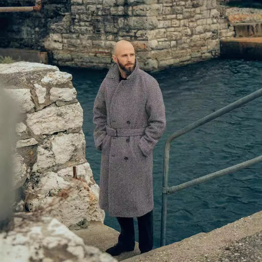 Herren Modischer Doppelreiher-Mantel im Hahnentrittmuster Heidi-Mode