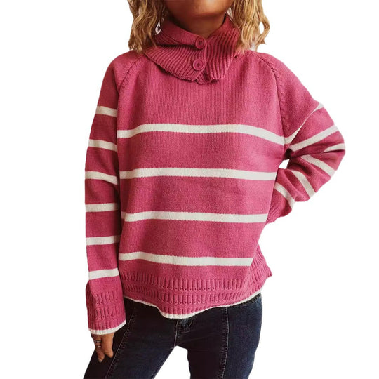 Damen lässiger Pullover mit strukturiertem Kragen und modischem Streifenmuster Heidi-Mode