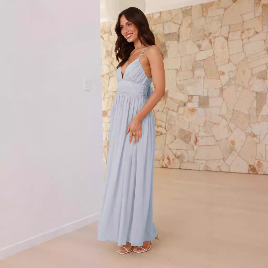 Damen Maxikleid mit schmalen Spaghetti-Trägern und elegantem Wickel-Design Heidi-Mode