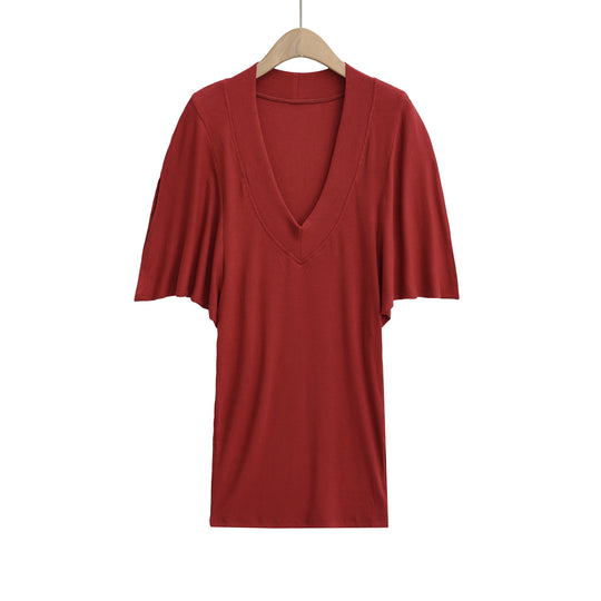 Damen V-Ausschnitt Oversized Shirt mit Schmetterlingsärmeln und raffinierter Struktur Heidi-Mode