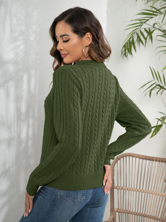 Damen Strickpullover mit V-Ausschnitt und Zopfmuster Heidi-Mode