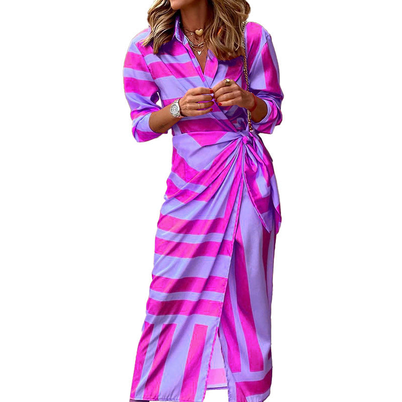 Damen Midikleid mit elegantem Wickeldesign und strukturiertem Muster Heidi-Mode