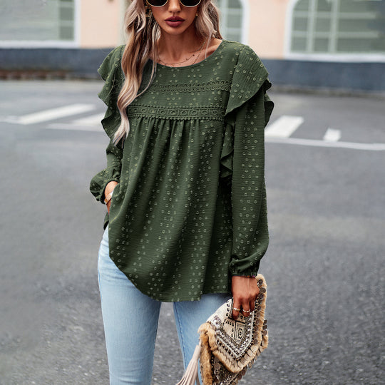 Damen Bluse mit Rüschendetails und feiner Struktur Heidi-Mode