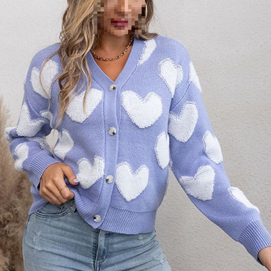 Damen kuschelige Strickjacke mit Herzmuster Heidi-Mode