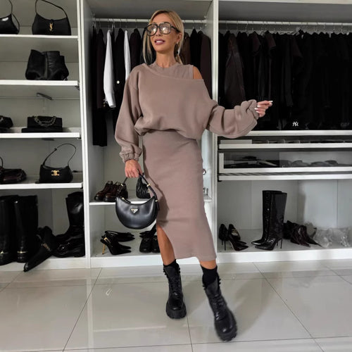 Damen legeres Sweatkleid mit asymmetrischem Saum und luftigen Ärmeln Heidi-Mode