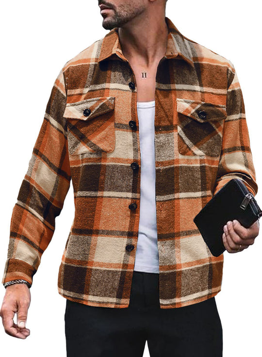 Herren Flanellhemd mit Karomuster und funktionalen Taschen Heidi-Mode
