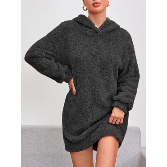 Damen Kuscheliger Oversize-Hoodiekleid aus weichem Fleece Heidi-Mode