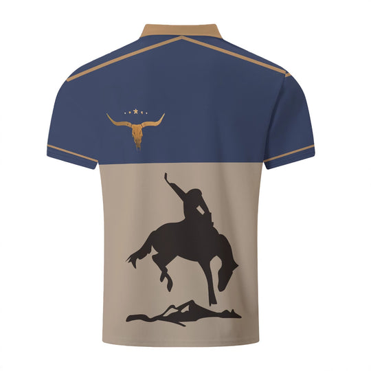 Herren Poloshirt mit kreativem Rodeo-Motiv und eleganten Kontrasten Heidi-Mode