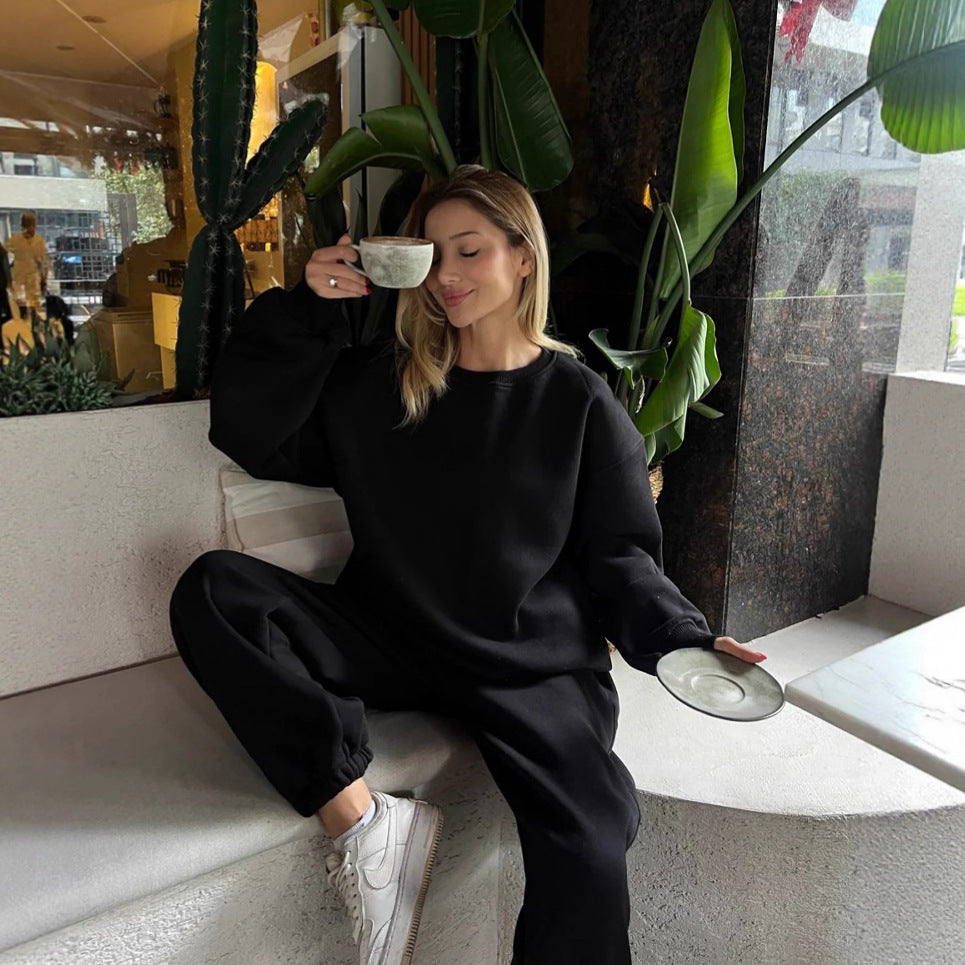 Damen bequemer Kuschel-Loungewear-Anzug mit elastischem Bund und weiten Hosen Heidi-Mode