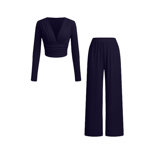 Damen lässiges und figurnahes Oberteil mit hochtaillierter Hose Heidi-Mode