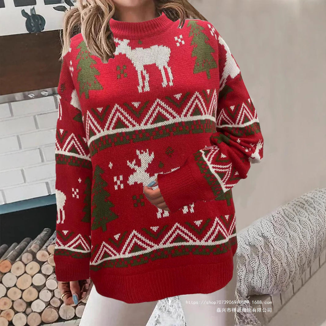 Damen Gemütlicher Weihnachts-Pullover mit festlichem Motiv und hoher Passform Heidi-Mode