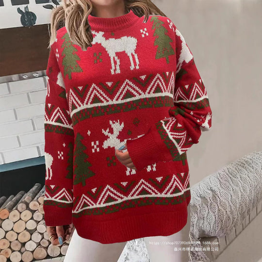 Damen Gemütlicher Weihnachts-Pullover mit festlichem Motiv und hoher Passform Heidi-Mode