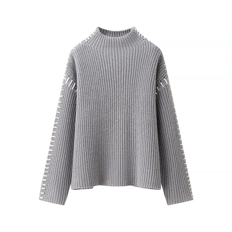 Damen modischer Strickpullover mit hohen Kragen und eleganten Seitendetails Heidi-Mode