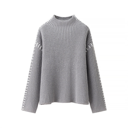 Damen modischer Strickpullover mit hohen Kragen und eleganten Seitendetails Heidi-Mode