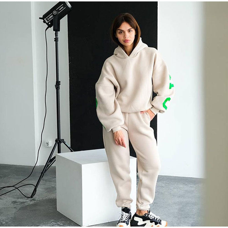 Damen Lässiger Oversize-Sweatanzug mit Kapuze und elastischem Bund Heidi-Mode