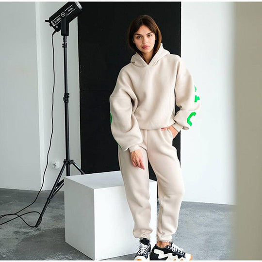Damen Lässiger Oversize-Sweatanzug mit Kapuze und elastischem Bund Heidi-Mode