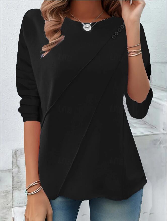 Damen modisches Oberteil mit asymmetrischem Saum und Knopfdetails Heidi-Mode