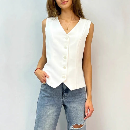 Damen ärmellose Bluse mit Knopfleiste Heidi-Mode