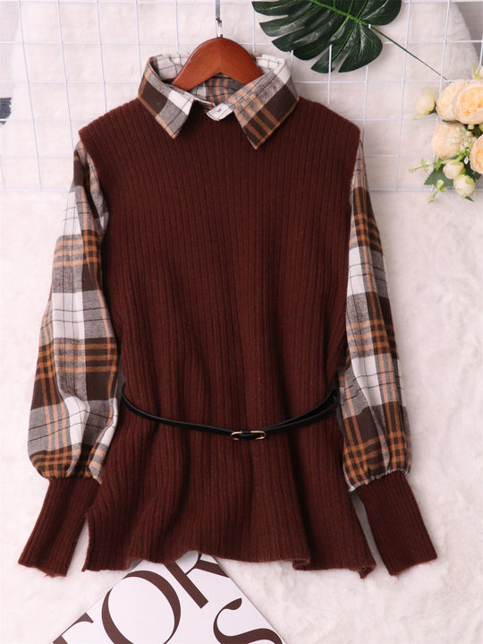 Damen Modischer Pullunder mit Hemd-Details Heidi-Mode