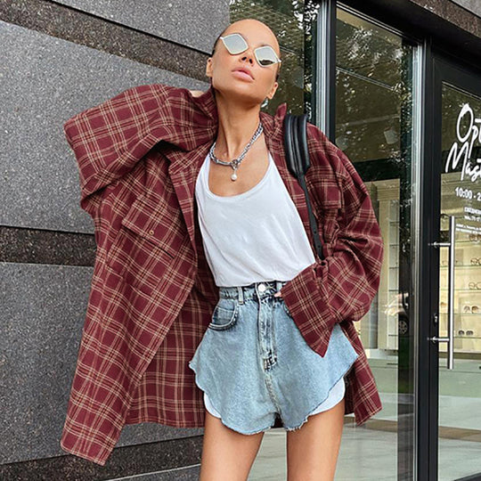 Damen Overshirt im karrierten Design mit lässigem Schnitt Heidi-Mode